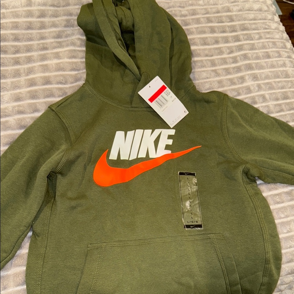 Nike Olive Green Hoodie with Orange Swoosh NWT